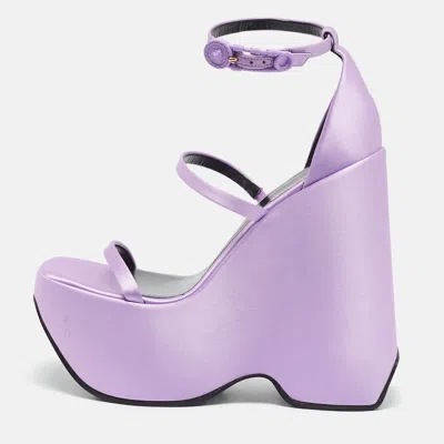 Versace Purple Satin Platform Wedge Ankle Strap Sandals