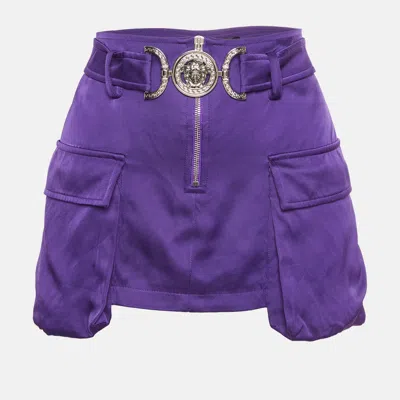 Pre-owned Versace Purple Viscose Medusa Head-motif Miniskirt S/ Waist 30"
