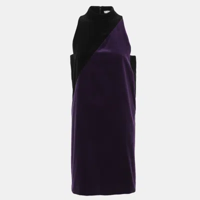 Pre-owned Versace Purple/black Velvet Halter Neck Midi Dress M