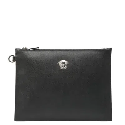 Pre-owned Versace Pvc Leather Clutch Bag () In Black