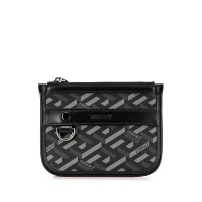 Pre-owned Versace Pvc Leather Pouch () In Black