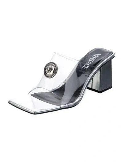 Pre-owned Versace Pvc Slides In Silver