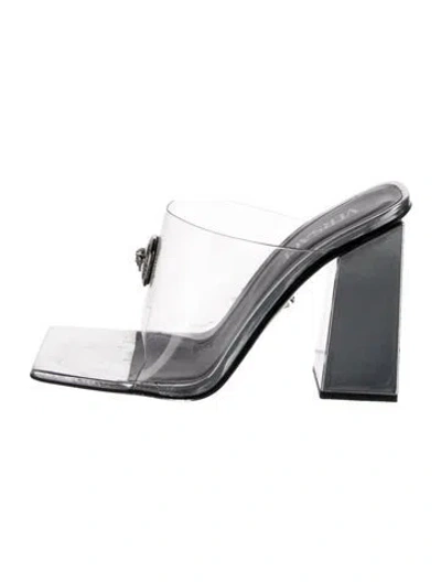 Pre-owned Versace Pvc Slides In Silver