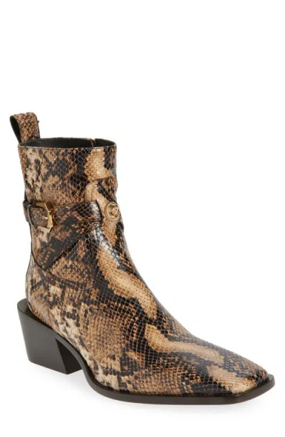Versace Python Embossed Leather Boot In Brown- Gold