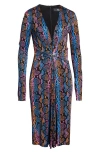 Versace Python Print Long Sleeve Liquid Jersey Dress In Multi
