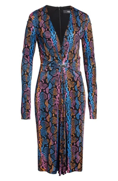 Versace Python Print Long Sleeve Liquid Jersey Dress In Multi