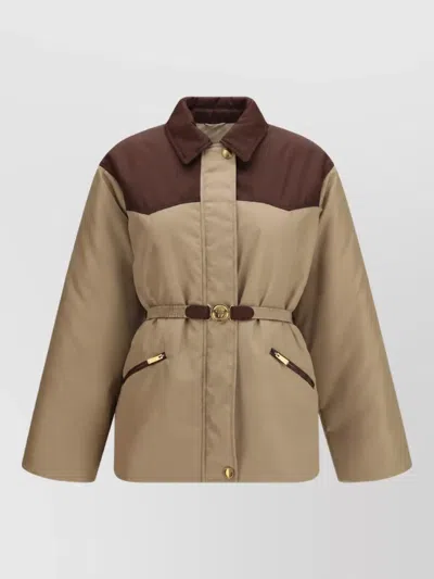 Versace Quilted Belted Single-breasted Coat In Multi
