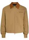 Versace Beige Jacket With Leather Collar And Metallic Medusa Head Detail In Cotton Canvas Man In Brown