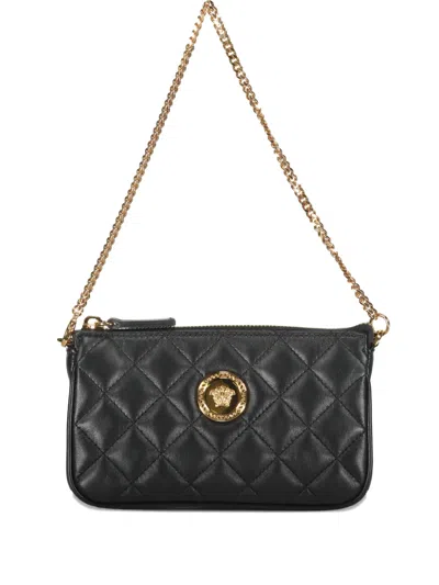 Versace Quilted Chain Leather Mini Bag In Black