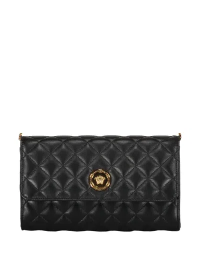 Versace Quilted Clutch Bag In Black