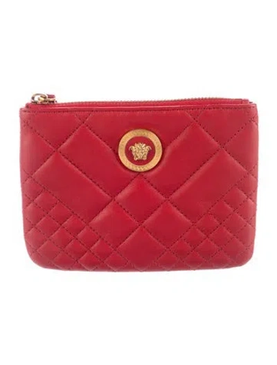 Pre-owned Versace Quilted Embellished Cosmetic Bag In Red