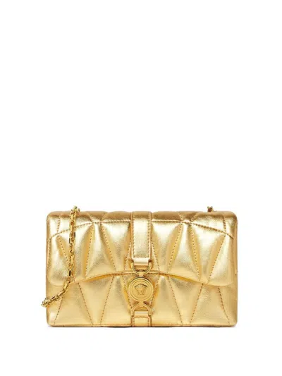 Versace Quilted Gold Laminated Nappa Leather Mini Crossbody Bag