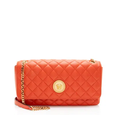 Versace Quilted Lambskin Medusa Medium Flap Bag In Orange