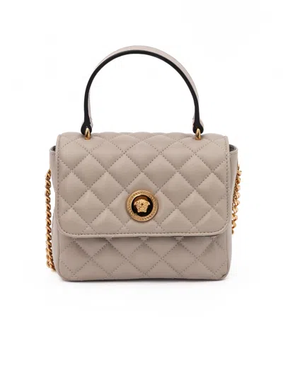 Versace Quilted Lambskin Shoulder Bag In Neutral
