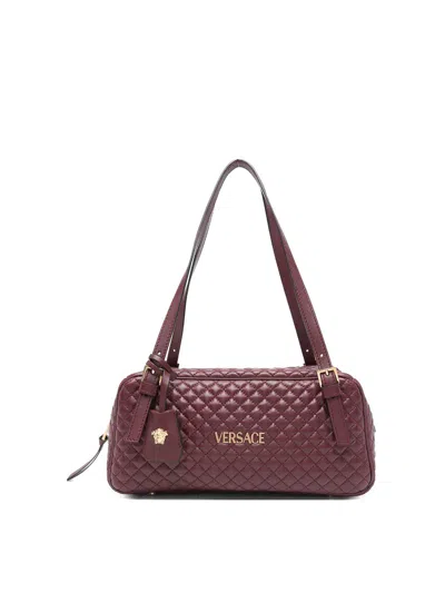 Versace Quilted Leather Bowling Crossbody Bag In Red