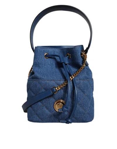 Versace Quilted Leather Crossbody Shoulder Women's Bag In Blue
