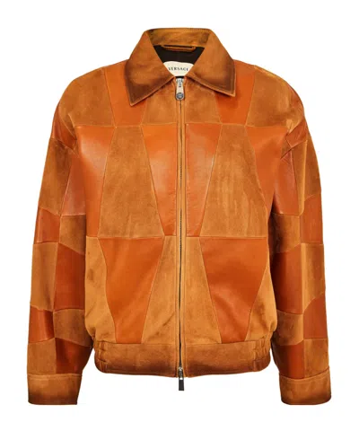 Versace Quilted Leather Jacket In Orange