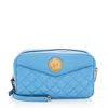 Versace Blue Lambskin Leather Quilted Gold Medusa Chain Crossbody Bag Medium In Blue