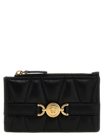 Versace Quilted Leather Medusa Card Case In Black