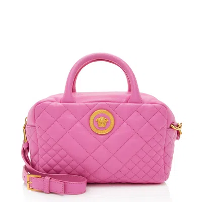 Versace Quilted Leather Medusa Icon Bowler Bag In Pink