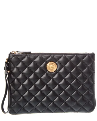 Versace Quilted Leather Pouch In Black