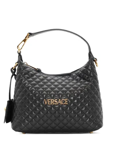 Versace Quilted-leather Shoulder Bag In Black