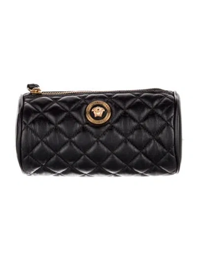 Pre-owned Versace Quilted Medusa Cosmetic Pouch In Black