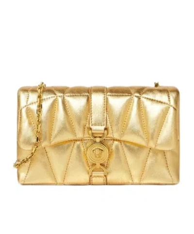 VERSACE VERSACE CHAIN-LINKED QUILTED METALLIC CLUTCH BAG