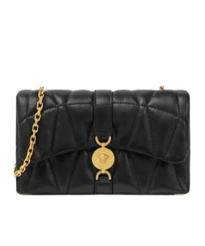Versace Mini Quilted Kleio Leather Crossbody Bag In Black