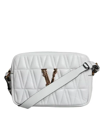 Pre-owned Versace Quilted Nappa Leather Crossbody Shoulder Women's Bag () In White