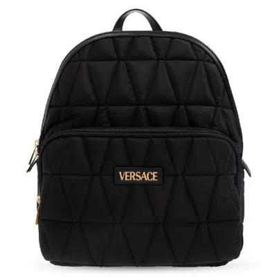 Versace Logo-lettering Backpack In Black