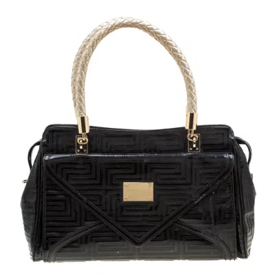 Versace Quilted Patent Leather Satchel In Black