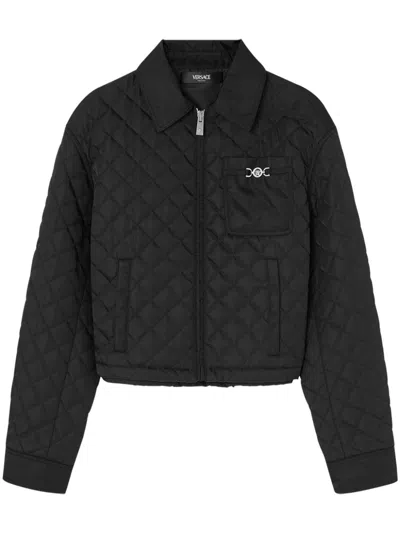 Versace Quilted Puffer Jacket In Black