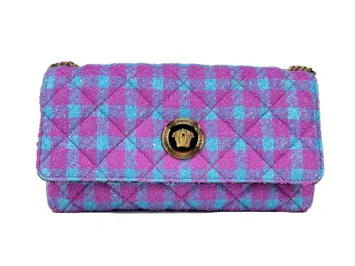 Versace Quilted Wool Lurex Crossbody Bag In Pink