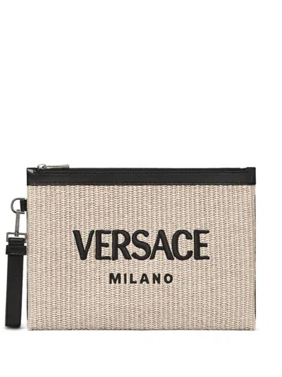 Versace Raffia Pouch For In Black