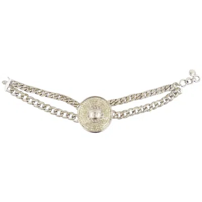 Pre-owned Versace Rare Gianni  1990s Silver Medusa Head Choker Necklace In Sand