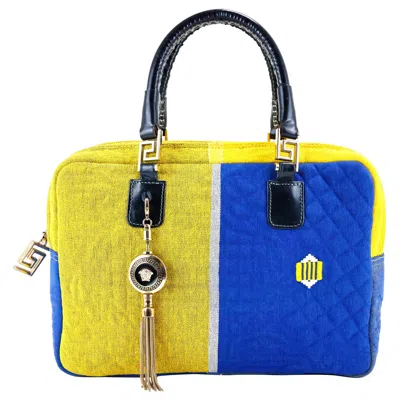 Pre-owned Versace Rare Gianni  Medusa Multicolour Tote Bag In Yellow