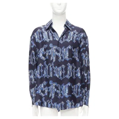 Pre-owned Versace Rare Gianni  Vintage Navy Blue Gothic Font Logo Graphic Shirt It52 Xl