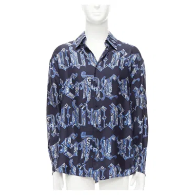 Pre-owned Versace Rare Gianni  Vintage Navy Blue Gothic Font Logo Graphic Shirt It52 Xl