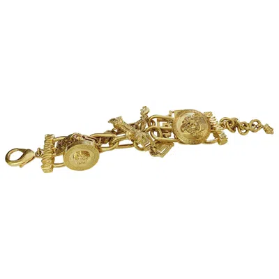 Pre-owned Versace Rare Gold Tone Charm Bracelet In Multi