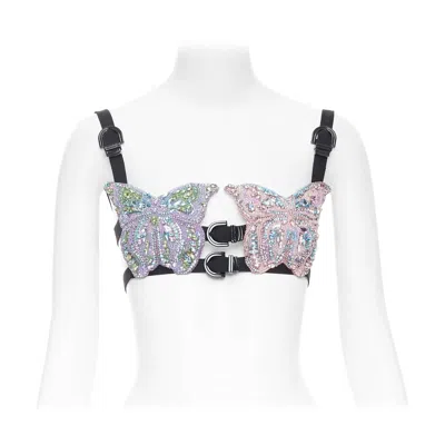 Pre-owned Versace Rare  Dua Lipa 2023 La Vacanza Runway Crystal Bondage Bra It36 Xxs In Gray