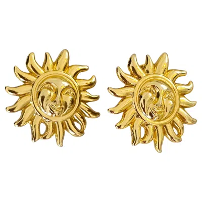 Pre-owned Versace Rare Vintage Gianni  Gold Sun Gold Runway Clip Earrings Runway 1981 In Multi