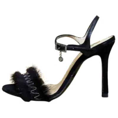 Pre-owned Versace Rare Vintage  Black Mink Fur Shoes Sandals