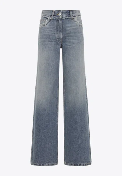 Versace Raw-edges Wide-leg Jeans In Gray
