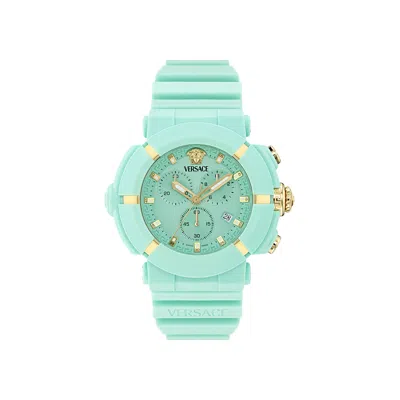 Pre-owned Versace Real Active Chrono Silicone Watch 'light Blue' | Men's Size Onesize