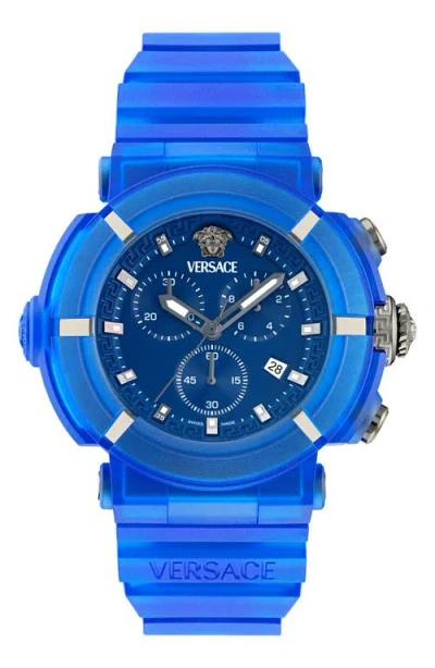 Versace Real Active Chronograph Silicone Strap Watch, 45mm In Blue