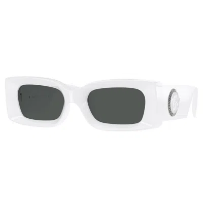 VERSACE RECTANGLE FULL RIM, WITH A DARK OLIVE FRAME AND DARK BROWN LENS.