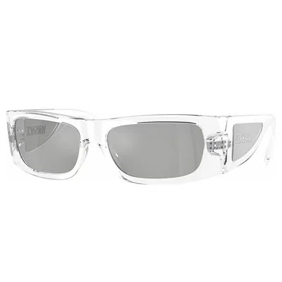 Versace Rectangle Full Rim, With A White Frame And Dark Grey Lens. In Silver