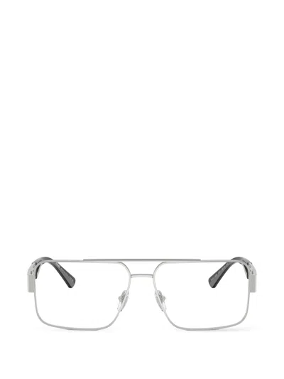 Versace Rectangle Logo Glasses In Silver