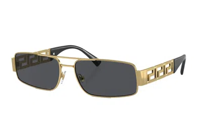 Pre-owned Versace Rectangle Logo Runway Sunglasses Gold (2257)